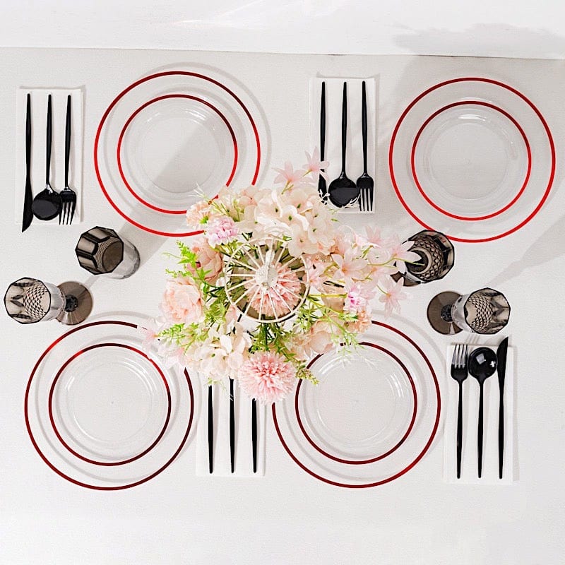 10 Round Plastic Salad Plates with Gold Rim - Disposable Tableware