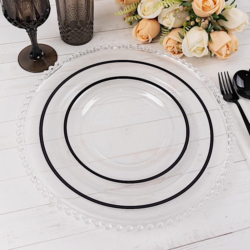 10 Round Plastic Salad Plates with Gold Rim - Disposable Tableware