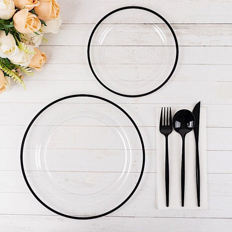 10 Round Plastic Salad Plates with Gold Rim - Disposable Tableware