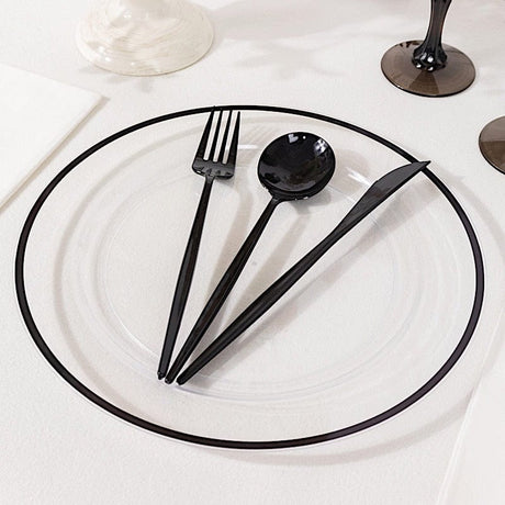 10 Round Plastic Salad Plates with Gold Rim - Disposable Tableware