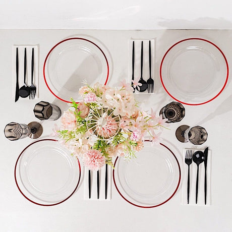 10 Round Plastic Salad Plates with Gold Rim - Disposable Tableware