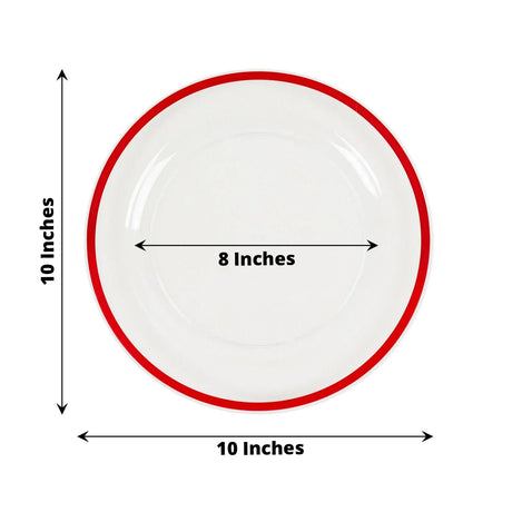 10 Round Plastic Salad Plates with Gold Rim - Disposable Tableware