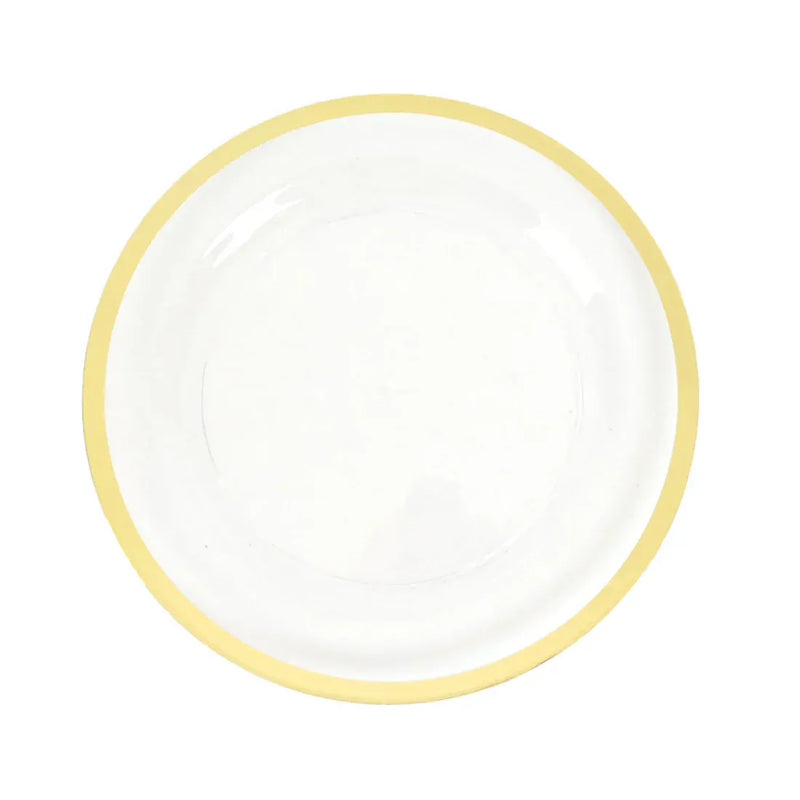 10 Round Plastic Salad Plates with Gold Rim - Disposable Tableware DSP_PLR0012_7_CLGD