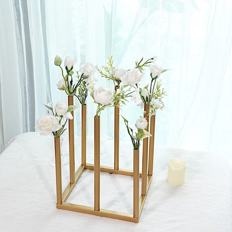 10" Square 8-Tubes Minimalist Base Design Flower Vase Centerpiece - Gold IRON_VASE_013_SQUR_10_GOLD