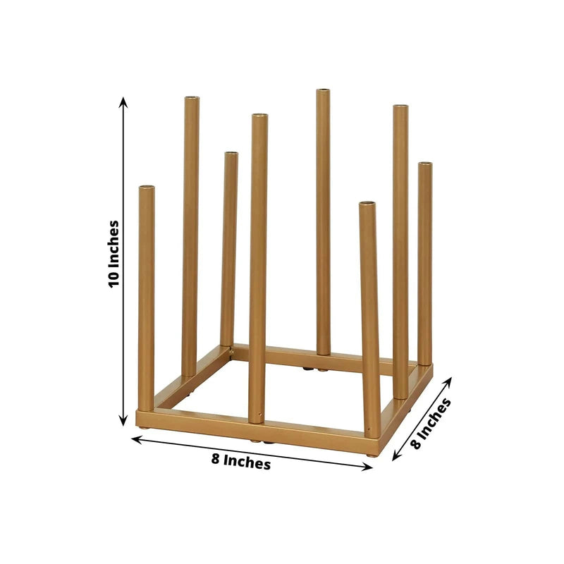 10" Square 8-Tubes Minimalist Base Design Flower Vase Centerpiece - Gold IRON_VASE_013_SQUR_10_GOLD