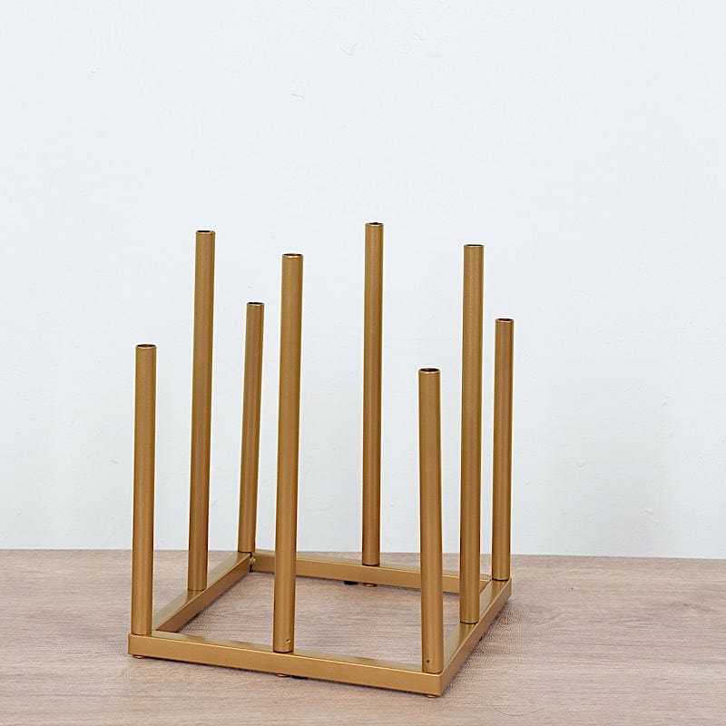 10" Square 8-Tubes Minimalist Base Design Flower Vase Centerpiece - Gold IRON_VASE_013_SQUR_10_GOLD