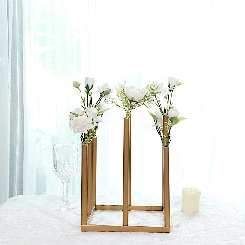 10" Square 8-Tubes Minimalist Base Design Flower Vase Centerpiece - Gold IRON_VASE_013_SQUR_10_GOLD