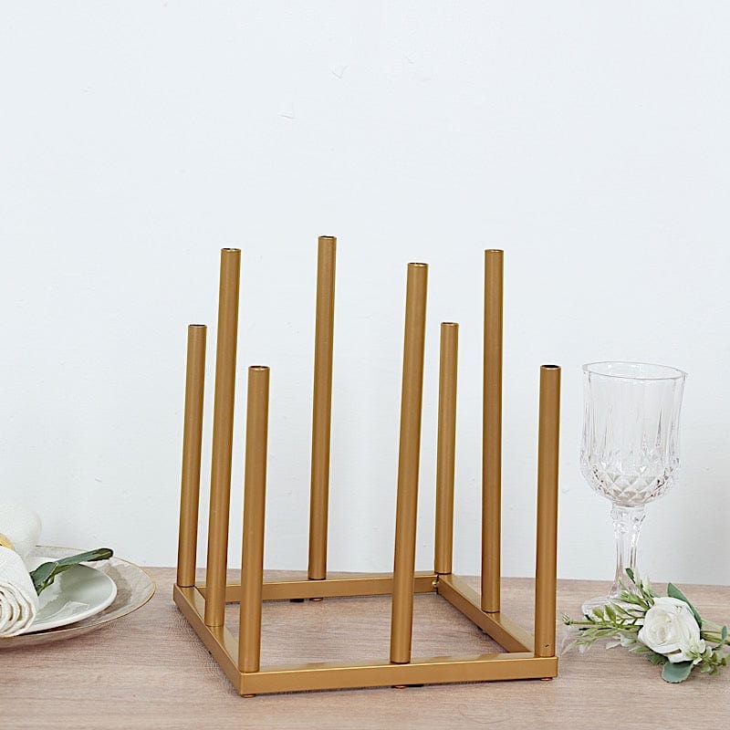 10" Square 8-Tubes Minimalist Base Design Flower Vase Centerpiece - Gold IRON_VASE_013_SQUR_10_GOLD