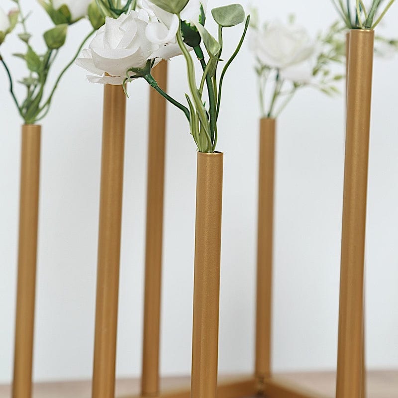 10" Square 8-Tubes Minimalist Base Design Flower Vase Centerpiece - Gold IRON_VASE_013_SQUR_10_GOLD