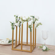 10" Square 8-Tubes Minimalist Base Design Flower Vase Centerpiece - Gold IRON_VASE_013_SQUR_10_GOLD