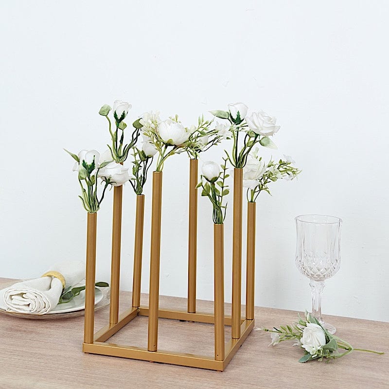 10" Square 8-Tubes Minimalist Base Design Flower Vase Centerpiece - Gold IRON_VASE_013_SQUR_10_GOLD