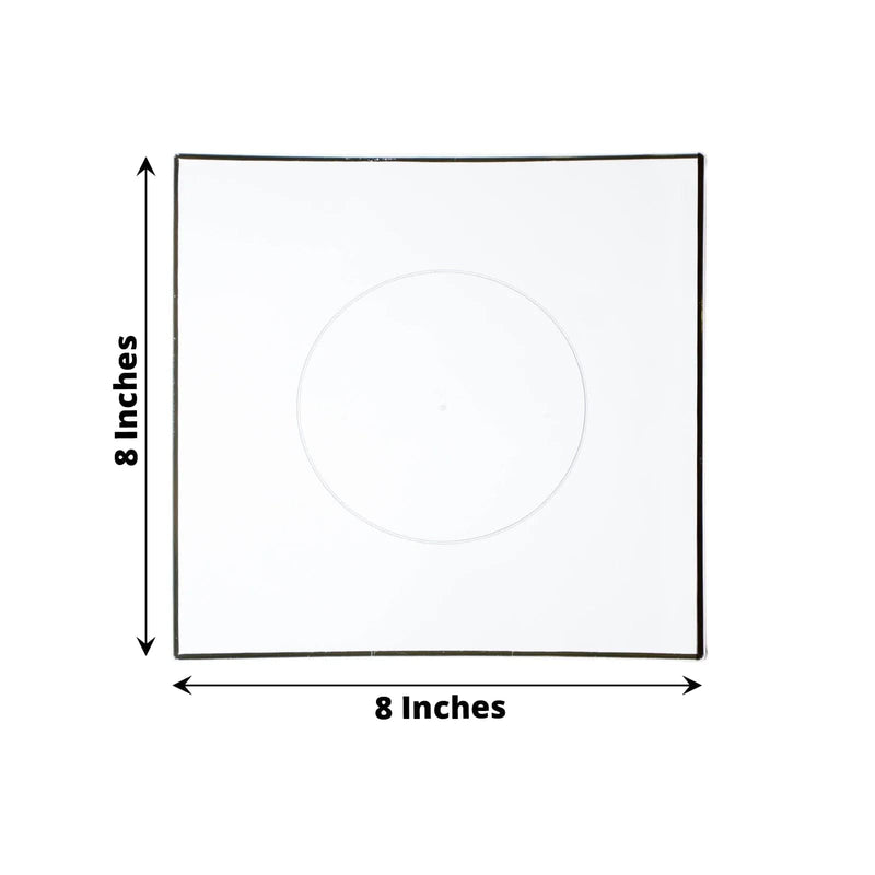 10 Square Concave Plastic Salad and Dinner Plates with Gold Rim - Disposable Tableware