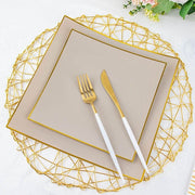 10 Square Concave Plastic Salad and Dinner Plates with Gold Rim - Disposable Tableware