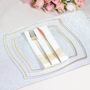 10 Square Plastic Salad and Dinner Plates with Wavy Gold Rim - Disposable Tableware