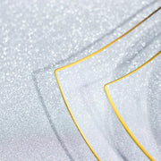 10 Square Plastic Salad and Dinner Plates with Wavy Gold Rim - Disposable Tableware