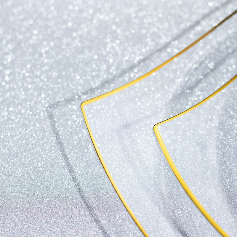 10 Square Plastic Salad and Dinner Plates with Wavy Gold Rim - Disposable Tableware