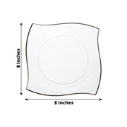 10 Square Plastic Salad and Dinner Plates with Wavy Gold Rim - Disposable Tableware