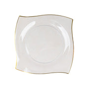 10 Square Plastic Salad and Dinner Plates with Wavy Gold Rim - Disposable Tableware DSP_PLS0007_10_CLRGD