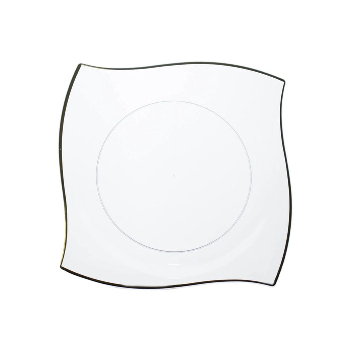 10 Square Plastic Salad and Dinner Plates with Wavy Gold Rim - Disposable Tableware DSP_PLS0007_8_CLRGD
