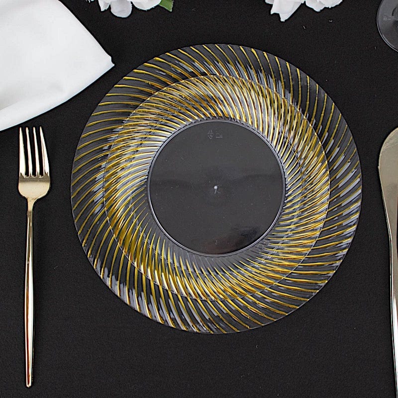 10 Swirl Rim Plastic Dessert Appetizer Plates - Disposable Tableware