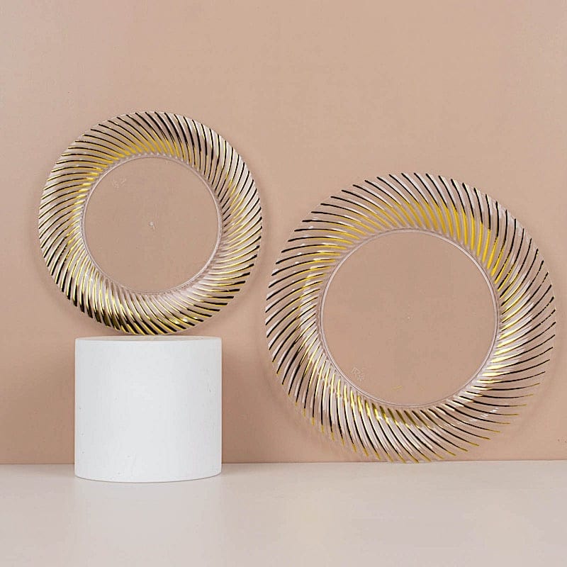 10 Swirl Rim Plastic Dessert Appetizer Plates - Disposable Tableware