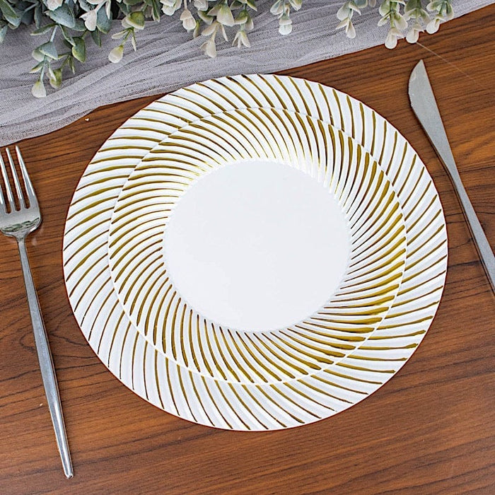 10 Swirl Rim Plastic Dessert Appetizer Plates - Disposable Tableware
