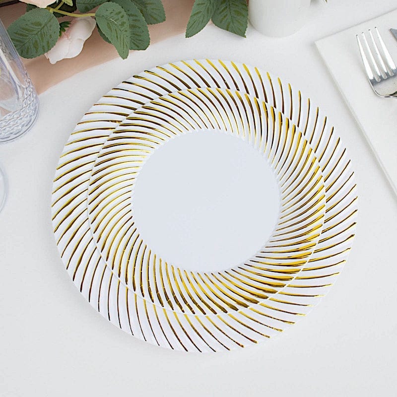 10 Swirl Rim Plastic Dessert Appetizer Plates - Disposable Tableware