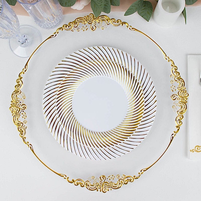 10 Swirl Rim Plastic Dessert Appetizer Plates - Disposable Tableware