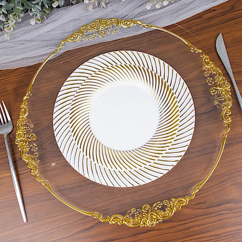 10 Swirl Rim Plastic Dessert Appetizer Plates - Disposable Tableware