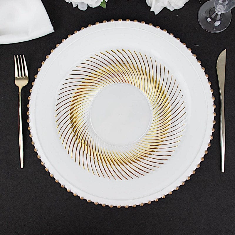 10 Swirl Rim Plastic Dessert Appetizer Plates - Disposable Tableware