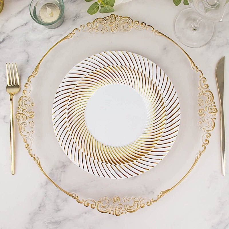10 Swirl Rim Plastic Dessert Appetizer Plates - Disposable Tableware