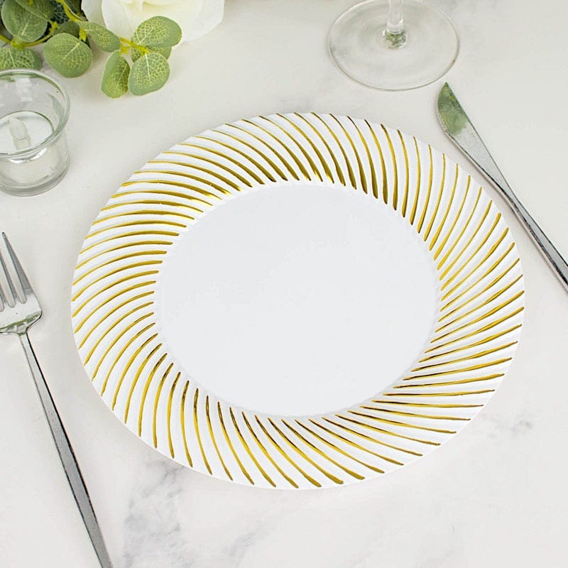 10 Swirl Rim Plastic Dessert Appetizer Plates - Disposable Tableware