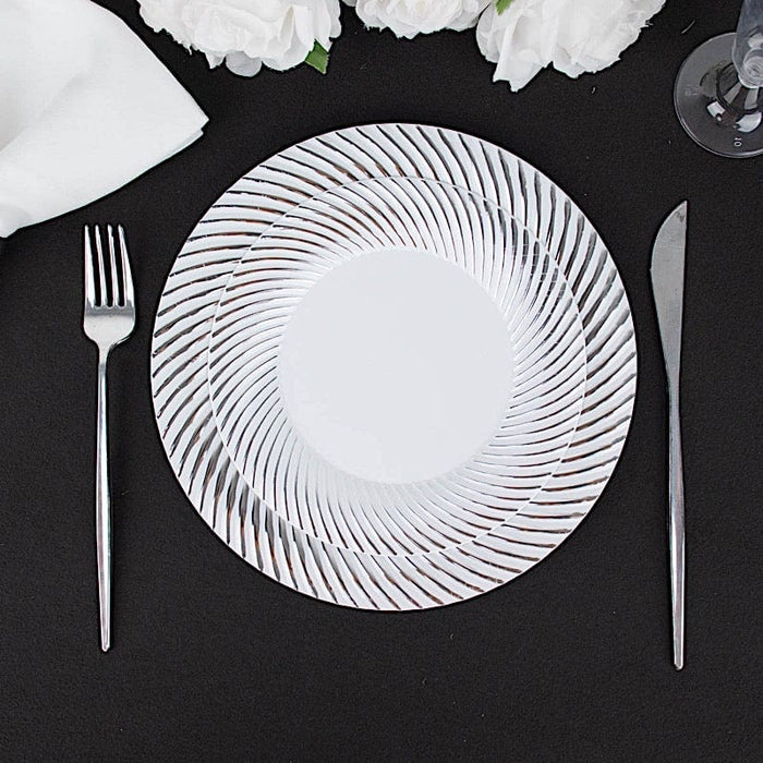 10 Swirl Rim Plastic Dessert Appetizer Plates - Disposable Tableware