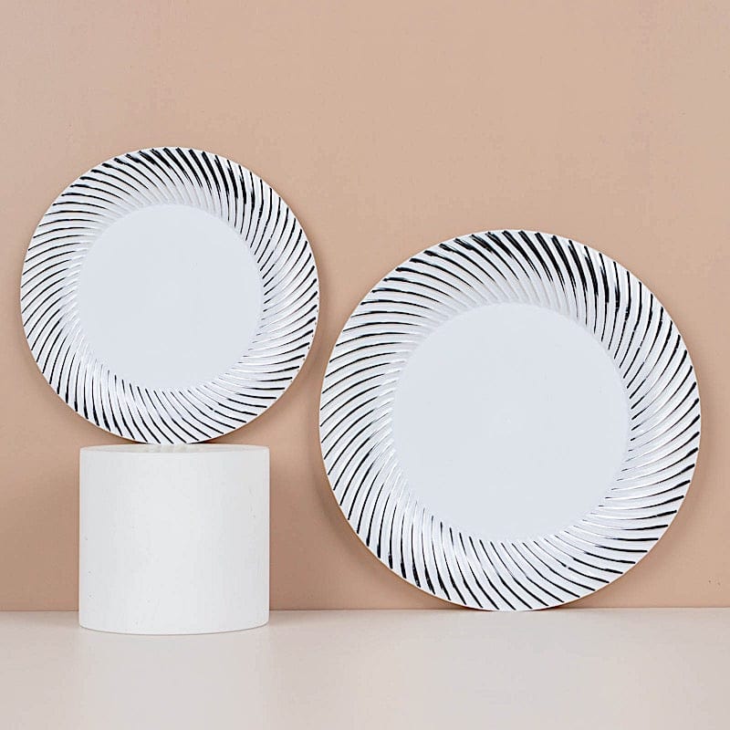 10 Swirl Rim Plastic Dessert Appetizer Plates - Disposable Tableware