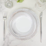 10 Swirl Rim Plastic Dessert Appetizer Plates - Disposable Tableware