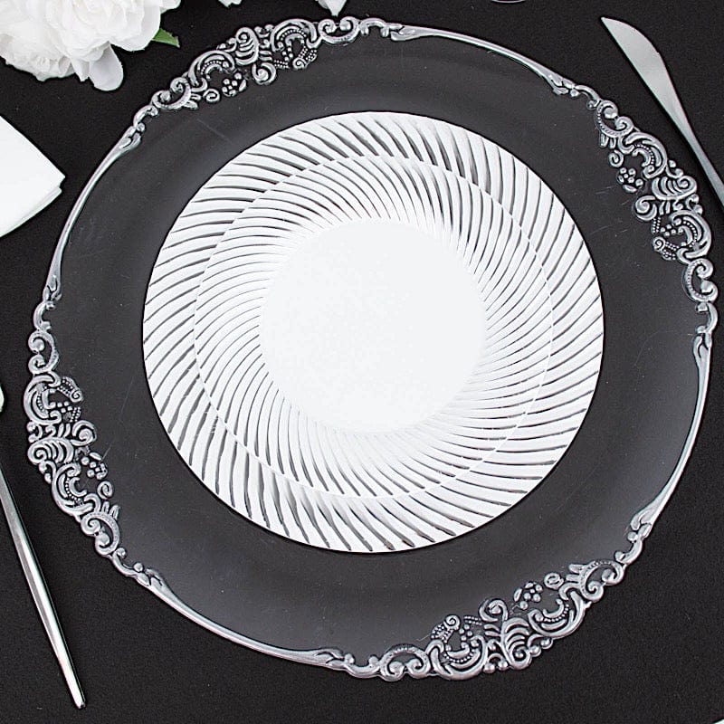 10 Swirl Rim Plastic Dessert Appetizer Plates - Disposable Tableware