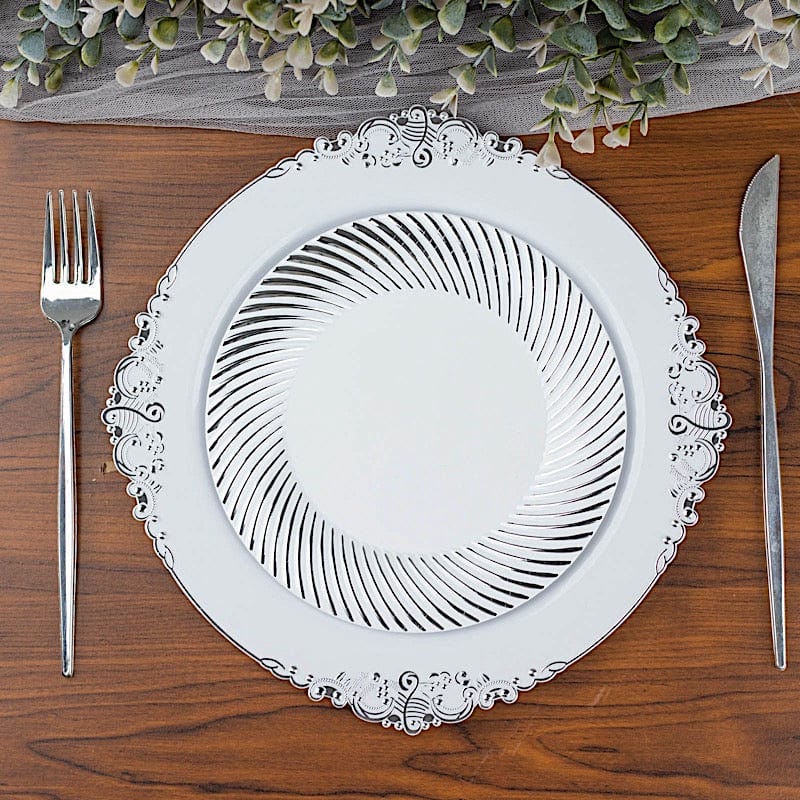 10 Swirl Rim Plastic Dessert Appetizer Plates - Disposable Tableware