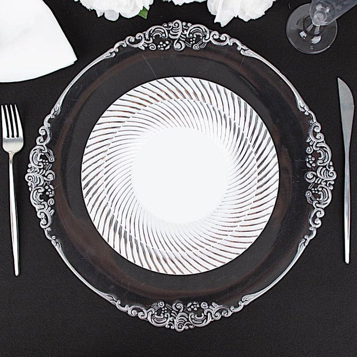 10 Swirl Rim Plastic Dessert Appetizer Plates - Disposable Tableware