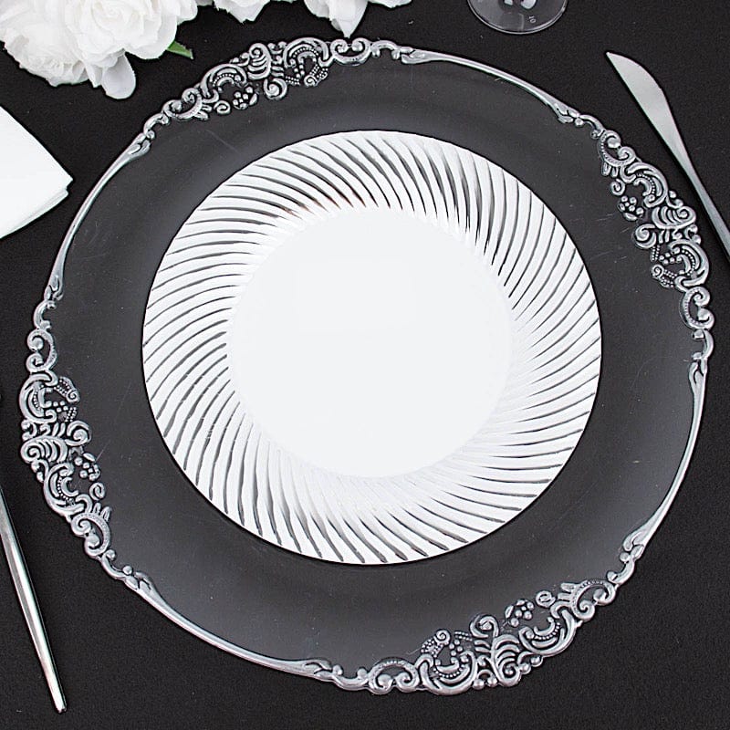 10 Swirl Rim Plastic Dessert Appetizer Plates - Disposable Tableware