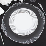 10 Swirl Rim Plastic Dessert Appetizer Plates - Disposable Tableware