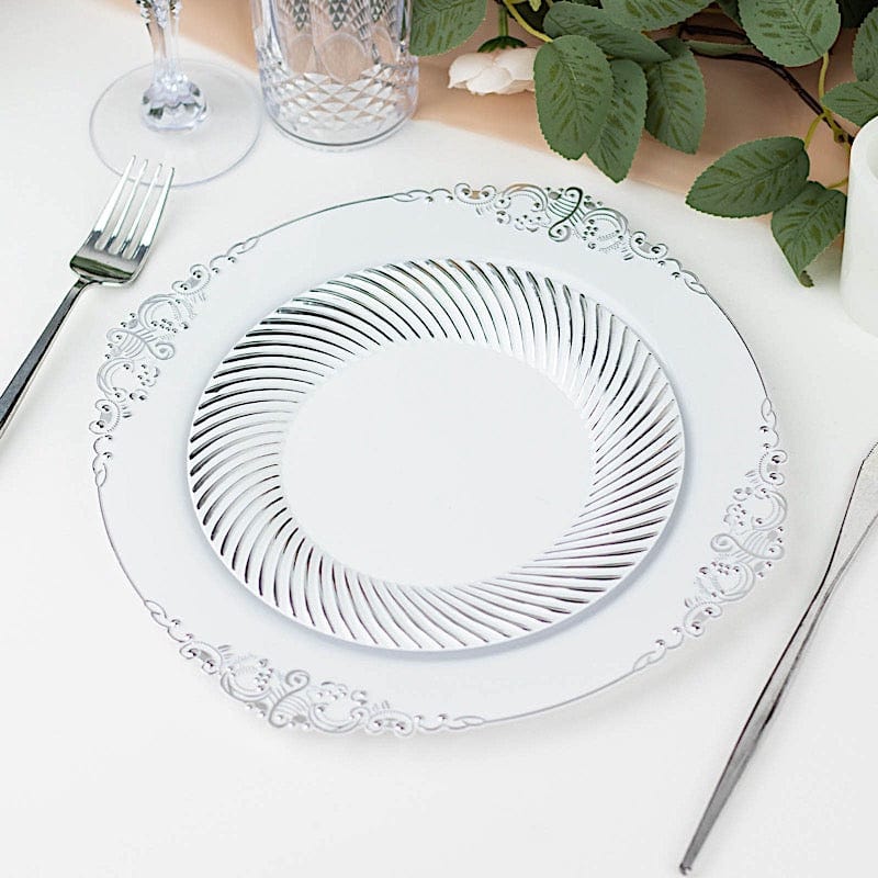 10 Swirl Rim Plastic Dessert Appetizer Plates - Disposable Tableware