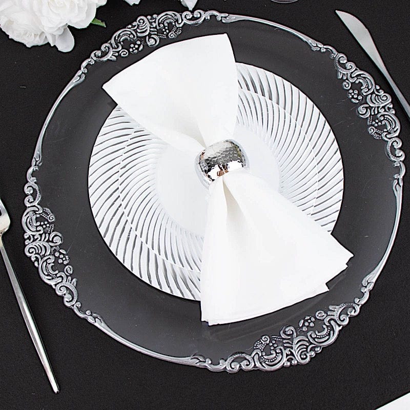 10 Swirl Rim Plastic Dessert Appetizer Plates - Disposable Tableware