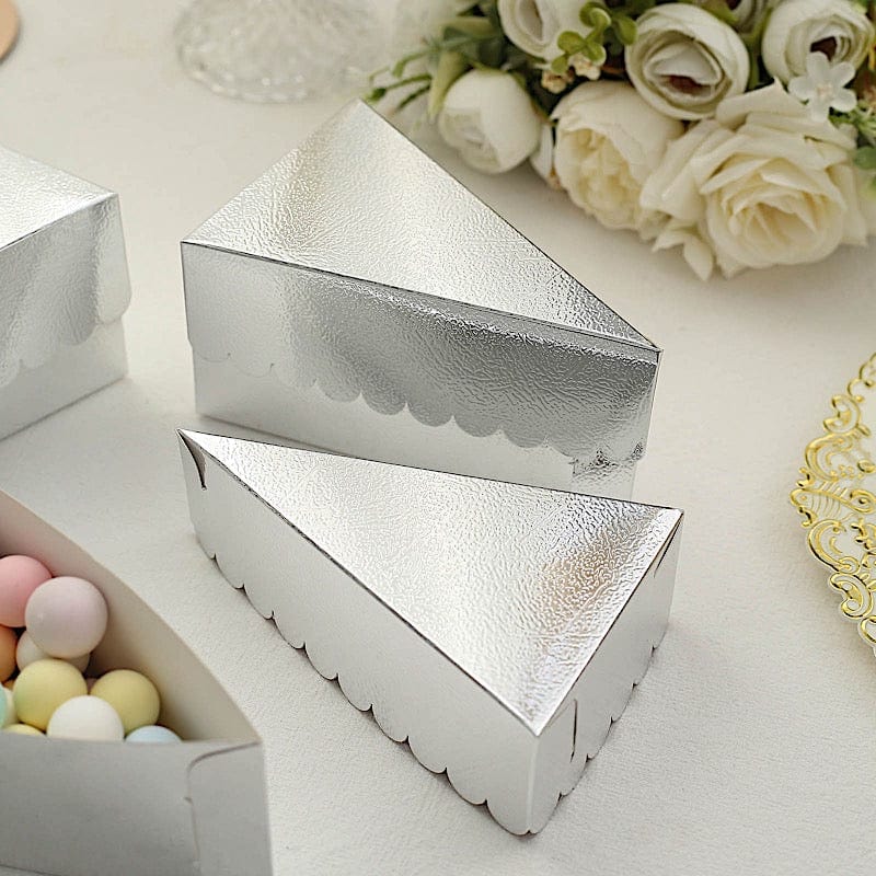 10 Triangle 5" x 3" Cake Slice Paper Boxes with Scalloped Top