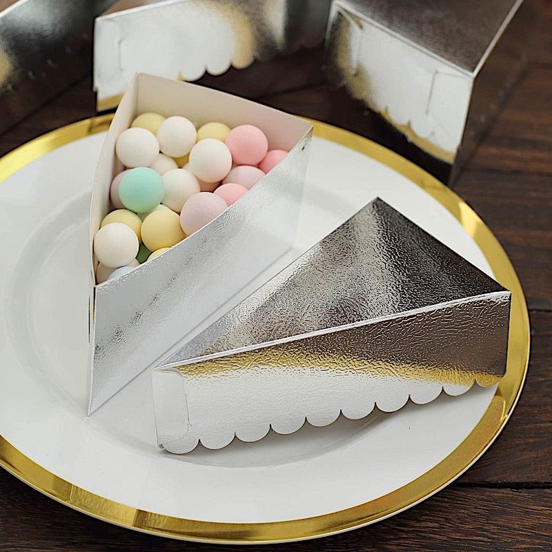 10 Triangle 5" x 3" Cake Slice Paper Boxes with Scalloped Top