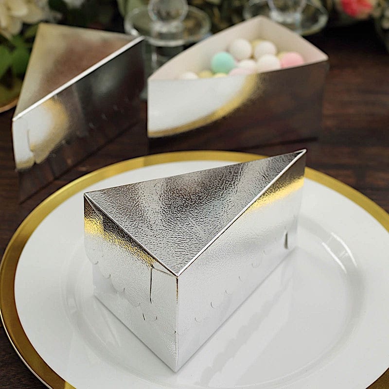 10 Triangle 5" x 3" Cake Slice Paper Boxes with Scalloped Top