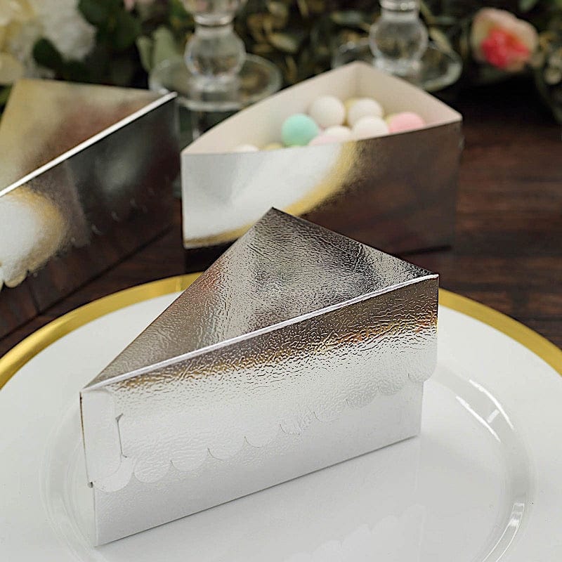 10 Triangle 5" x 3" Cake Slice Paper Boxes with Scalloped Top
