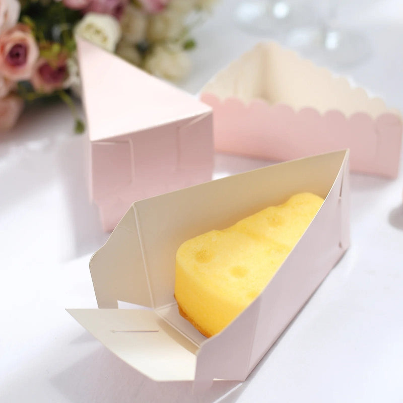 10 Triangle 5" x 3" Cake Slice Paper Boxes with Scalloped Top