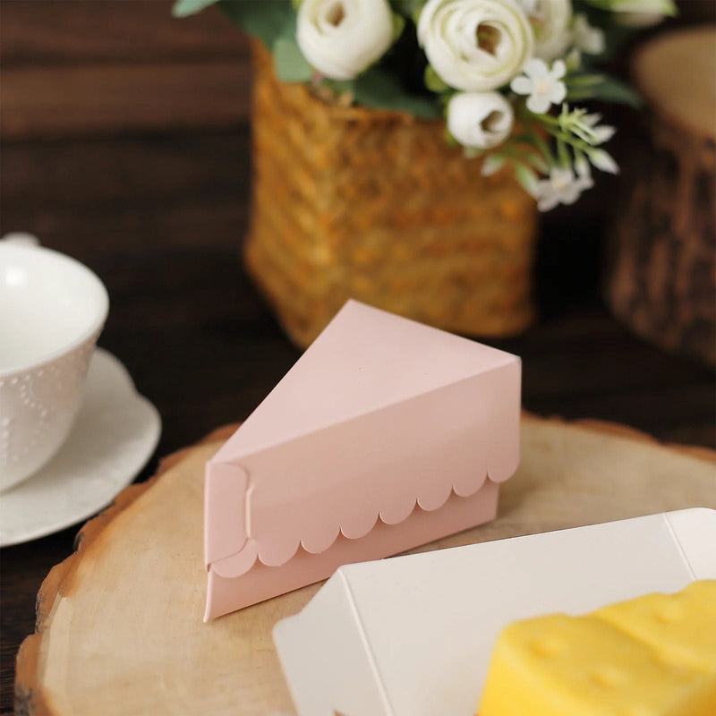 10 Triangle 5" x 3" Cake Slice Paper Boxes with Scalloped Top