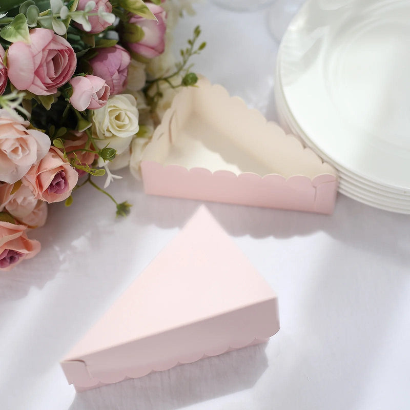 10 Triangle 5" x 3" Cake Slice Paper Boxes with Scalloped Top