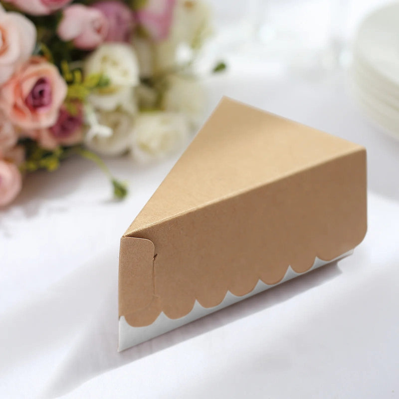 10 Triangle 5" x 3" Cake Slice Paper Boxes with Scalloped Top